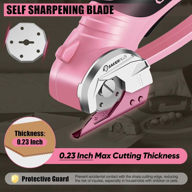 SakerPlus Cordless Electric Scissors,4V Rechargeable Cardboard Box Cutter Heavy Duty Fabric Scissor with Safety Lock & LED Light,Power Rotary Cutter for Leather Carpet Plastic Cutting,Sewing,Crafting - Image 2